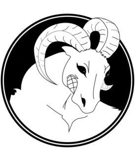 black and white drawing of bighorn sheep