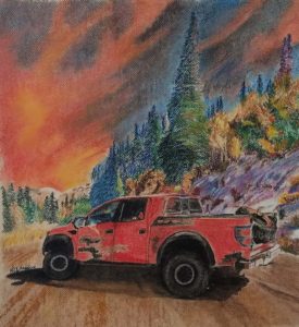 pastel painting of a truck