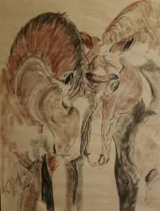 nuzzling horse drawing